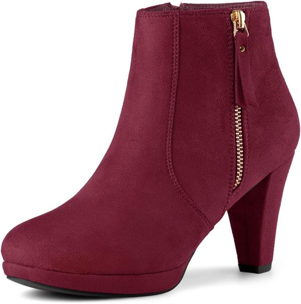 Allegra K Women's Side Zip Low Platform Chunky Heel Ankle Booties